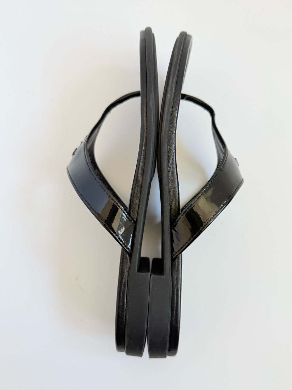 Prada Vernice Patent Leather Logo Thong Sandals Black Flat Slides EU 38 - Picture 8 of 11